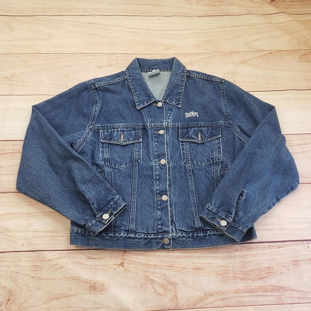 Senor Frog's Denim Jacket Womens Large Blue Trucker Embroidered Acapulco Mexico‎